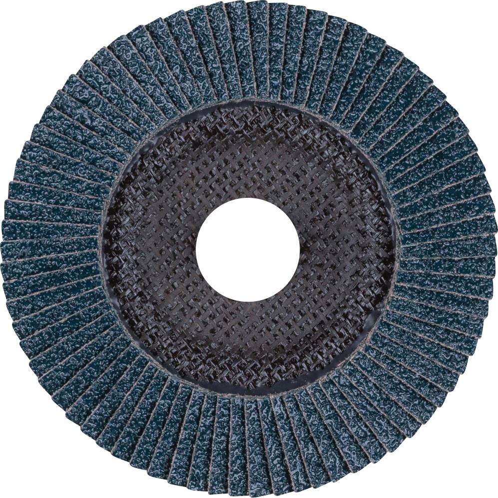 Disque abrasif de forme circulaire avec une ouverture centrale, dont la structure et la texture sont perceptibles, utilisé pour le meulage de matériaux.
