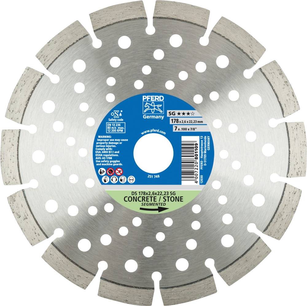 PFERD TOOLS 68000043 Ds Sg Disque à tronçonner diamanté Diamètre 178 mm Ø de perçage 22.23 mm 1 pc(s)