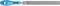 Une lime bleue à poignée ergonomique et surface métallique fine.