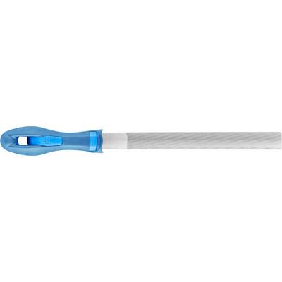 Une râpe de cuisine bleue et tranchante avec une poignée ergonomique et une surface en métal argenté, idéale pour râper des aliments comme des zestes de citron.