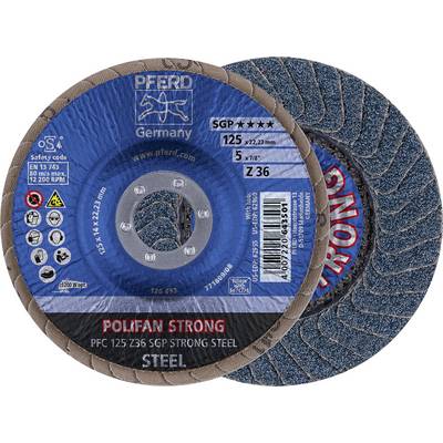 Deux disques à tronçonner avec marquage bleu et rouge pour le travail de l'acier, marque 'Pferd Germany', modèle 'Polifan Strong'.