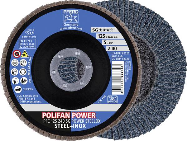 PFERD TOOLS 67784125 Z Sg Power Steelox Disque segmenté Diamètre 125 mm Ø de perçage 22.23 mm Grain 40  10 pc(s)