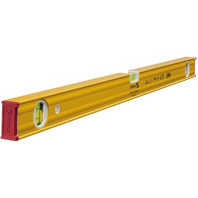 Niveau à bulle avec boîtier jaune, extrémités rouges et deux bulles intégrées pour le nivellement. Outil de précision pour l'alignement.