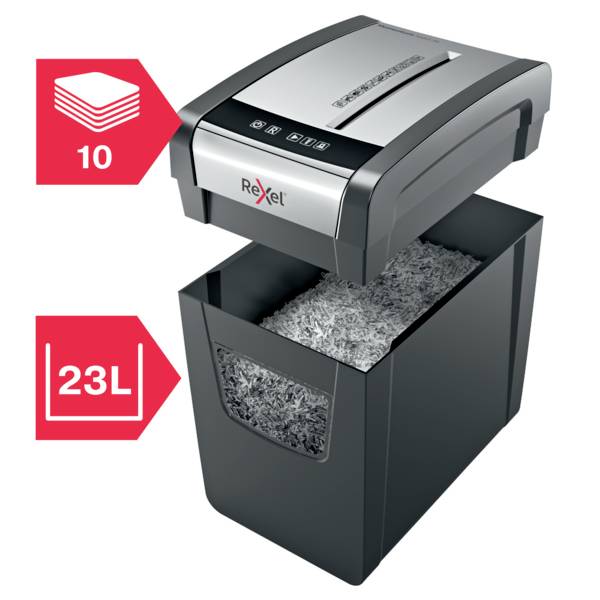 Destructeur de documents Rexel Momentum X410 Slim 10 feuille(s) micro-découpage 4 x 28 mm P-4 23 l Détruit également les-6