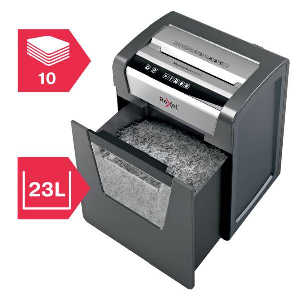 Destructeur de documents Rexel Momentum M510 10 feuille(s) micro-découpage 2 x 15 mm P-5 23 l Détruit également les agra-5