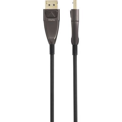 Un câble DisplayPort marron avec deux connexions, l'une en haut, l'autre orientée vers la gauche.