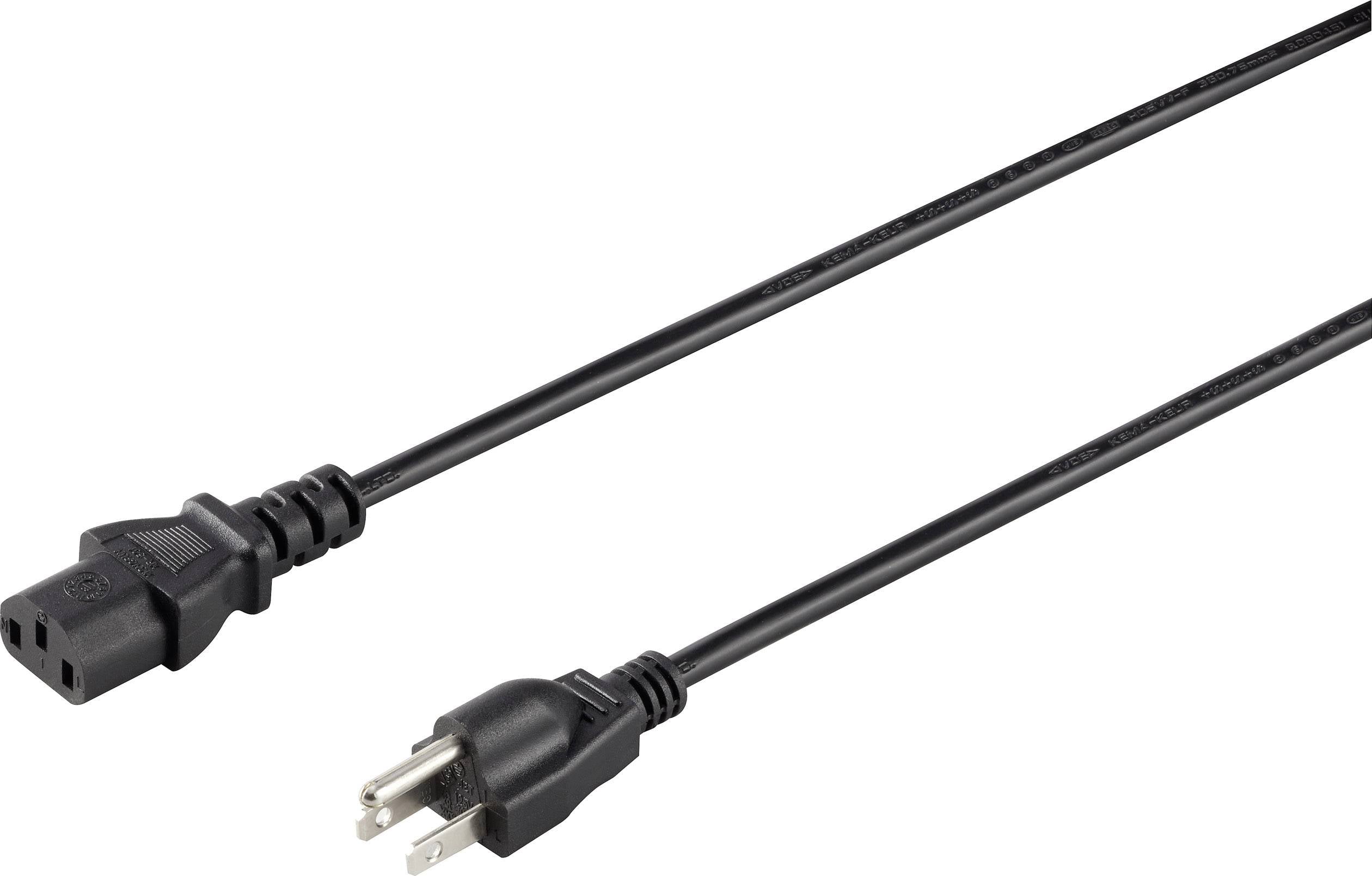 Câble réseau noir avec fiche et prise tripolaires, adapté à l'alimentation électrique des appareils électroniques.