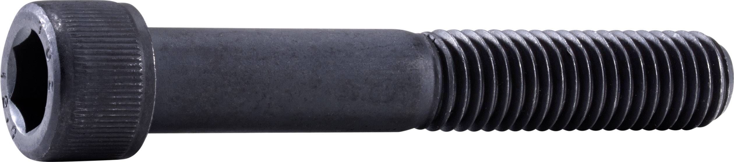 Une vis à tête hexagonale creuse en métal, à tige partiellement lisse et partiellement filetée.