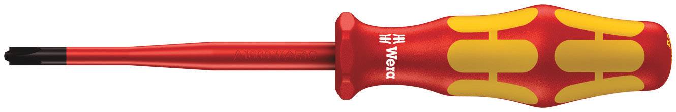 Un tournevis rouge avec un motif de poignée jaune, adapté pour les vis à fente. La poignée comporte des zones ergonomiques pour une meilleure prise en main.