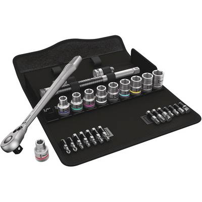 Coffret de clés à douilles dans un étui noir à roulettes, comprenant une clé à cliquet, différentes douilles et embouts de diverses tailles.
