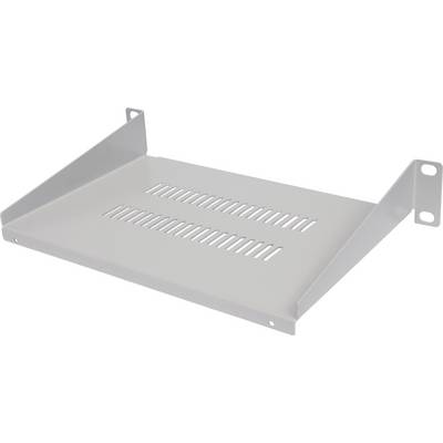Un étagère métallique grise avec des fentes de ventilation, adaptée au montage en rack.