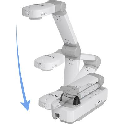 Un scanner blanc et gris avec un bras mobile et des caméras. Le bras est ajustable pour différents angles de prise de vue.