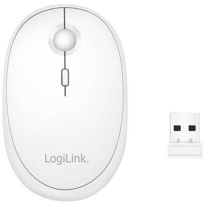 Souris d'ordinateur blanche sans fil de LogiLink avec dongle USB, adaptée à une utilisation sur PC.