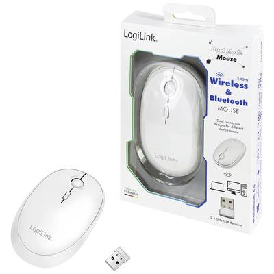 Souris sans fil et récepteur USB à côté de l'emballage. L'emballage affiche 'Souris sans fil et Bluetooth'. Idéal pour divers appareils.