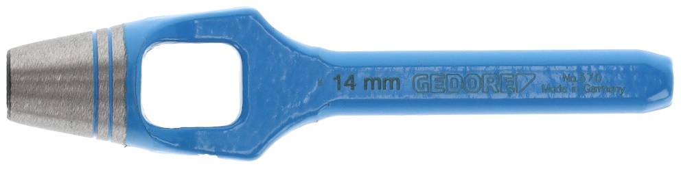 Un perforateur bleu à pointe métallique, marqué '14 mm' et 'GEDORE'.