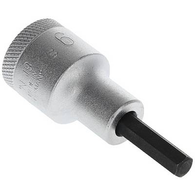 Embout de clé à douille à tête hexagonale. Surface métallique argentée, marquage de taille '6'. Idéal pour les travaux de vissage avec des vis à tête hexagonale.