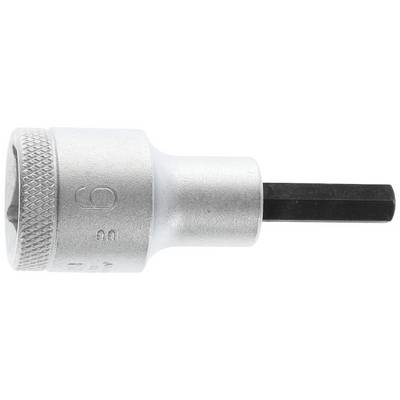 Douille à embout hexagonal avec corps métallique circulaire, adaptée à l'utilisation avec des clés à molette ou des cliquets.