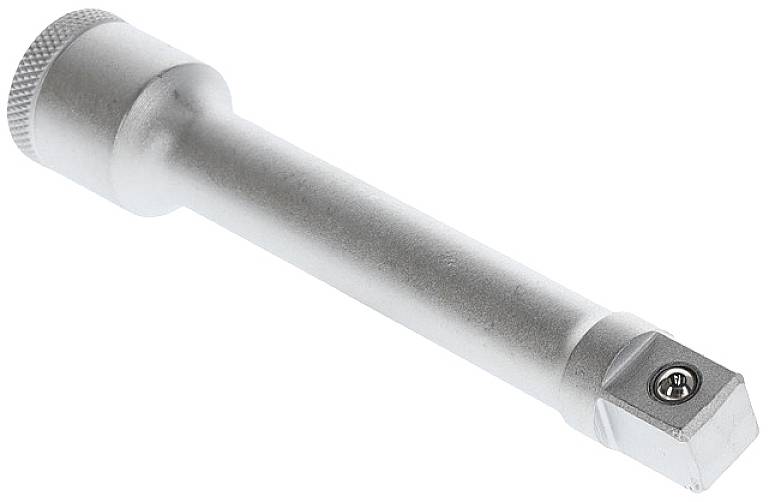 Un adaptateur de rallonge en argent avec une poignée texturée et un embout carré, utilisé pour prolonger des outils.