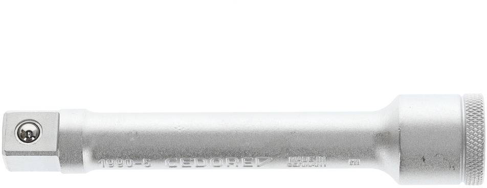 Tige de rallonge métallique pour outils, cylindrique avec embout carré et zone de préhension striée, de couleur grise.