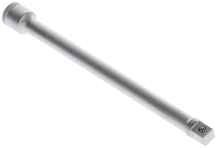 Tige de rallonge en argent avec embout carré, couramment utilisée en mécanique pour atteindre des endroits difficiles d'accès.