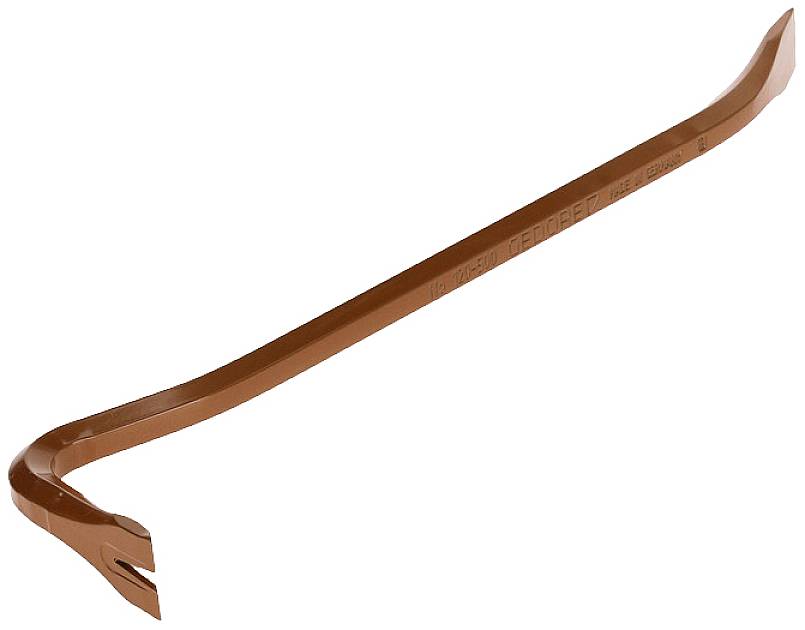 Un pied-de-biche marron avec un bout recourbé et une fente pour extraire des clous.