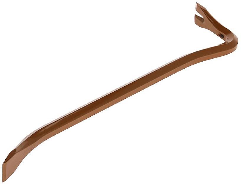 Un pied-de-biche rouge-brun avec une griffe incurvée à une extrémité et un bout aplati à l'autre extrémité, sur un fond blanc.