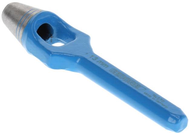 Poinçon métallique perforateur avec poignée bleue, destiné à poinçonner des trous précis dans des matériaux, avec un diamètre de perforation de 13 mm.