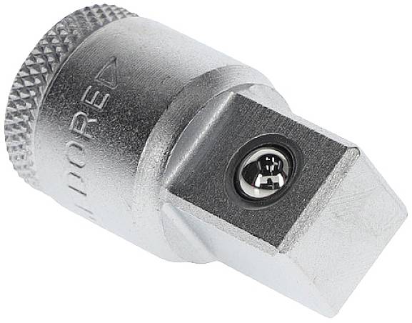 Un adaptateur d'outil en argent avec rainurage et un embout carré en métal.