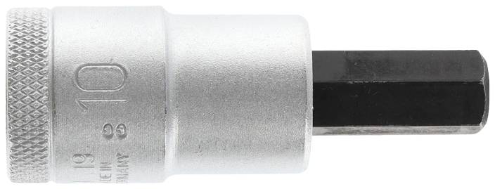 Écrou hexagonal en argent avec insert noir. Gravé du chiffre '10'. Utilisé pour les travaux de vissage.