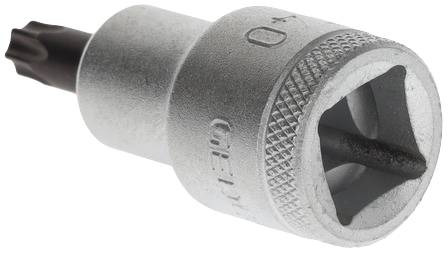 Une clé à cliquet en argent avec embout Torx, adaptée aux travaux mécaniques et aux vis à tête Torx.