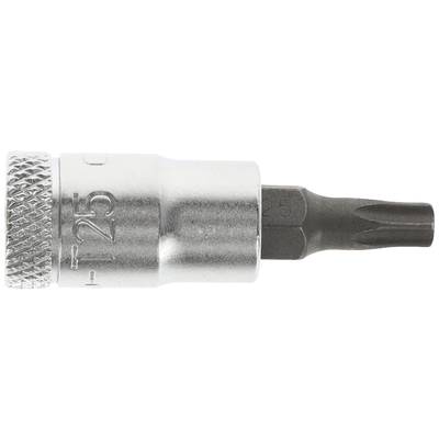 Embout métallique Torx T25, avec entraînement hexagonal. Utilisé pour les travaux de vissage dans la construction de meubles ou d'équipements électriques.