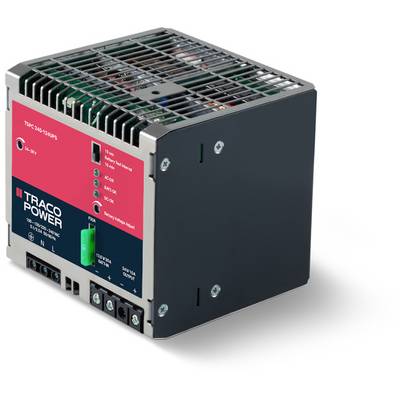 Un bloc d'alimentation industriel de Traco Power, modèle TPC 300-124UPS, sur fond blanc, avec la barre de connexion et de contrôle visible.