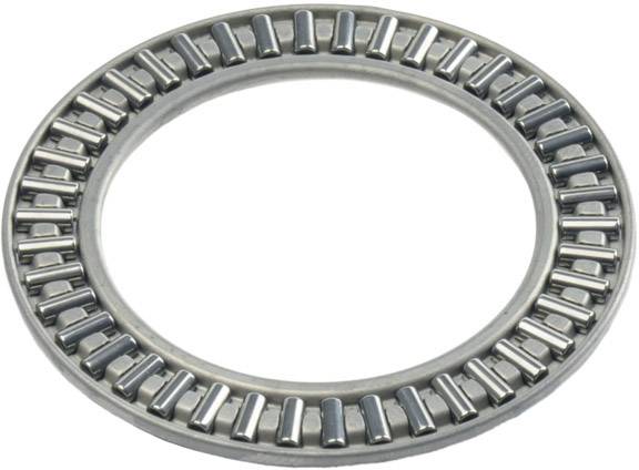 Palier à rouleaux axiaux circulaires avec des rouleaux métalliques répartis uniformément autour d'un anneau métallique extérieur. Adapté aux mouvements radiaux.