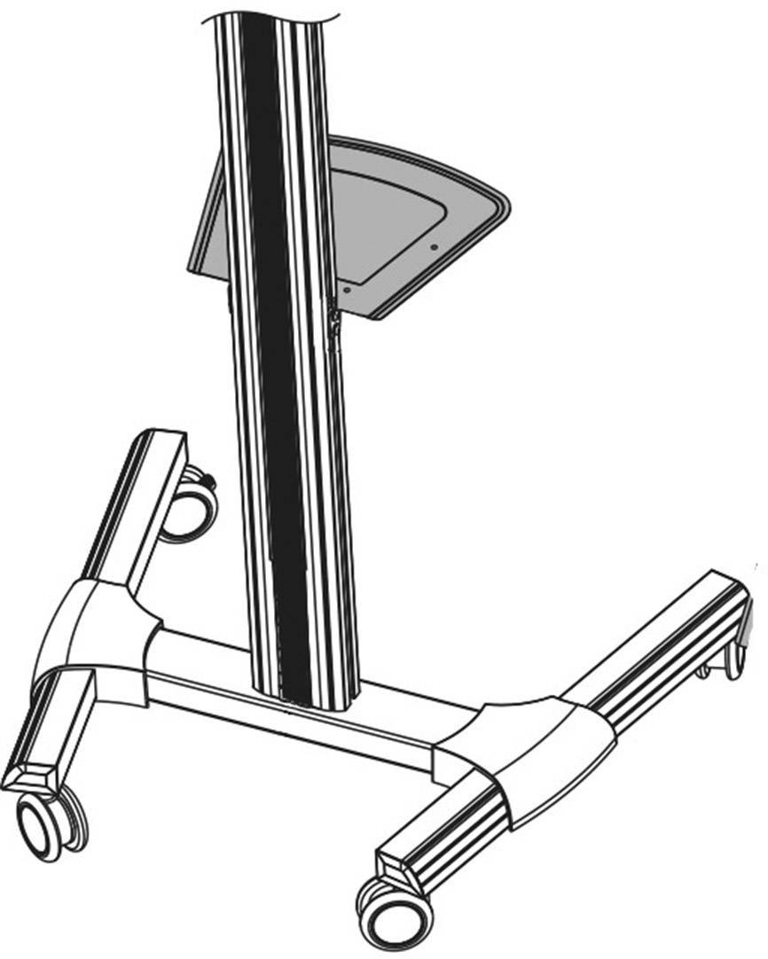 Un support mobile de moniteur avec roulettes et une construction en pied en T stable pour un positionnement flexible des moniteurs ou écrans.