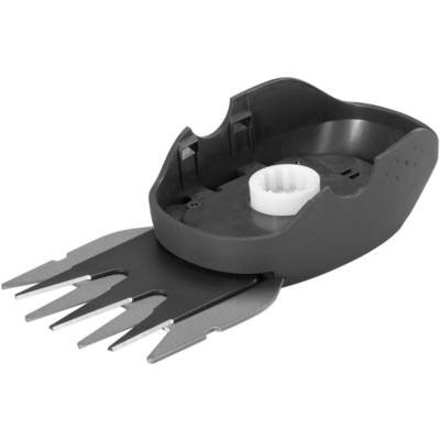 Tête de coupe noire pour tondeuse électrique, équipée de plusieurs lames métalliques pour une coupe précise.