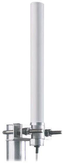 Une antenne verticale, de forme cylindrique, montée sur un support métallique. Elle est utilisée pour la communication sans fil.