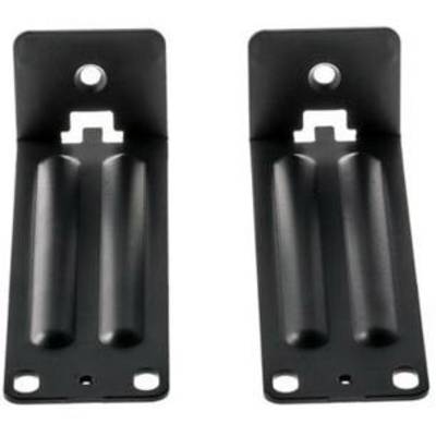 Deux supports noirs en métal avec des rainures préformées et des trous de fixation.