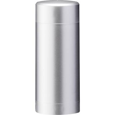 Une bouteille isotherme en argent au design cylindrique lisse et au couvercle amovible. Idéale pour maintenir les boissons au chaud.