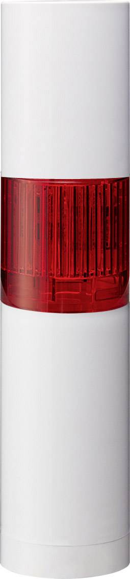 Un cylindre blanc avec une partie centrale rouge et transparente, qui pourrait représenter une lumière ou une alarme.
