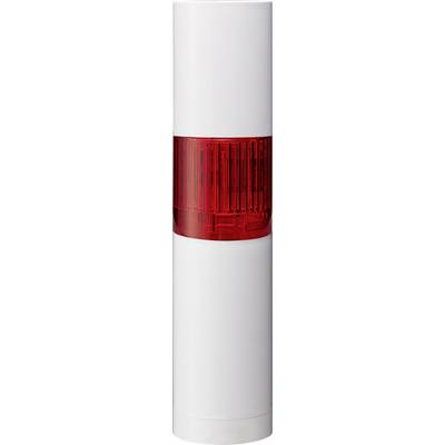 Un cylindre blanc avec une partie centrale rouge et transparente, qui pourrait représenter une lumière ou une alarme.