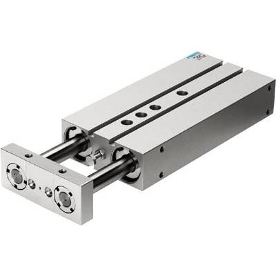 Un chariot pneumatique à deux rails de guidage, adapté aux mouvements linéaires précis dans les applications industrielles.