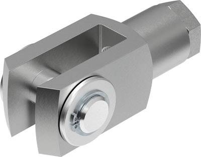 Pièce de connexion métallique en U avec un boulon rond, probablement destinée à des fixations industrielles.