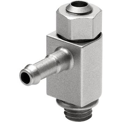 Un raccord de tuyau métallique avec une connexion droite et une sortie coudée, destiné à raccorder des tuyaux.