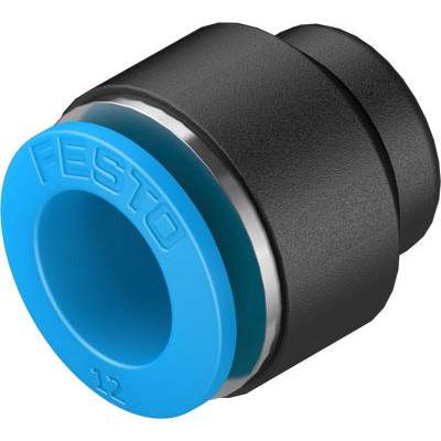 Un connecteur pneumatique Festo noir avec bordure bleue, adapté pour une utilisation dans les systèmes à air comprimé.