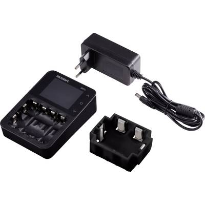 Chargeur multifonction à quatre emplacements avec adaptateur amovible, bloc d'alimentation inclus avec câble à droite de l'image.