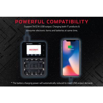 Un chargeur à côté d'un smartphone chargé à 80%. Texte en haut : 'Compatibilité puissante'. Texte en bas : Indication d'ajustement automatique de la puissance de charge.