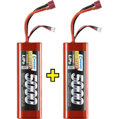 Pack de batterie (LiPo) 7.4 V 5000 mAh Conrad energy 1344145) 30 C boîtier hardcase fiche T femelle
