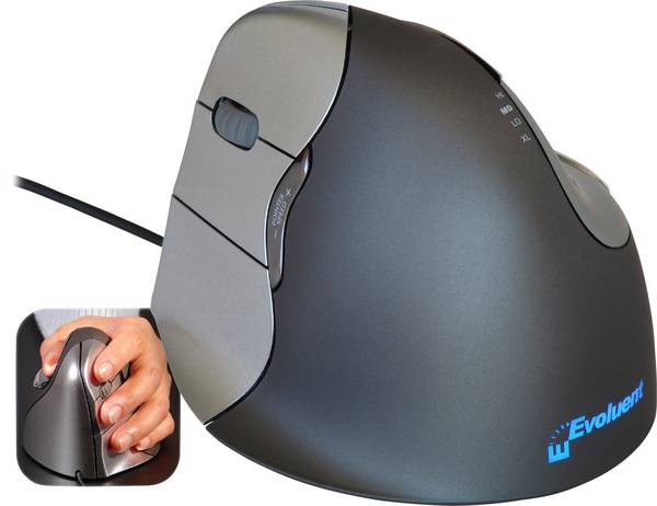 BakkerElkhuizen Evoluent 4  Souris ergonomique USB   optique noir, argent 5 Boutons 800 dpi, 1300 dpi, 1800 dpi, 2600 dpi ergonomique