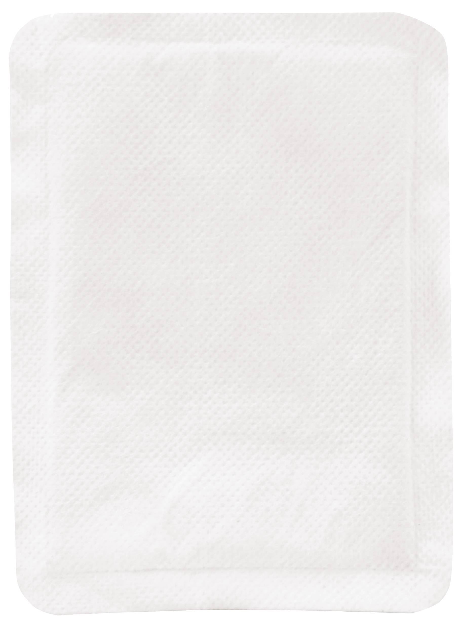 Une serviette hygiénique rectangulaire blanche avec une surface texturée, n'affichant aucun logo ni motif visible.