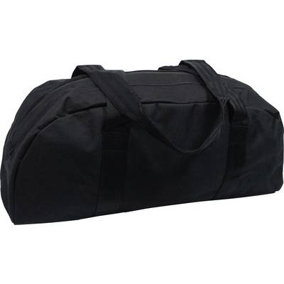 Un sac de sport noir avec deux poignées, posé à plat.